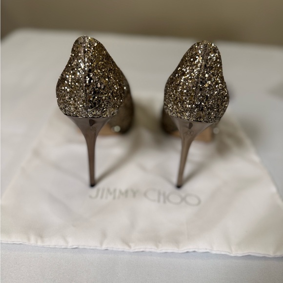 Jimmy Choo Sparkling Gold Peep Toe Heels - Picture 9 of 9
